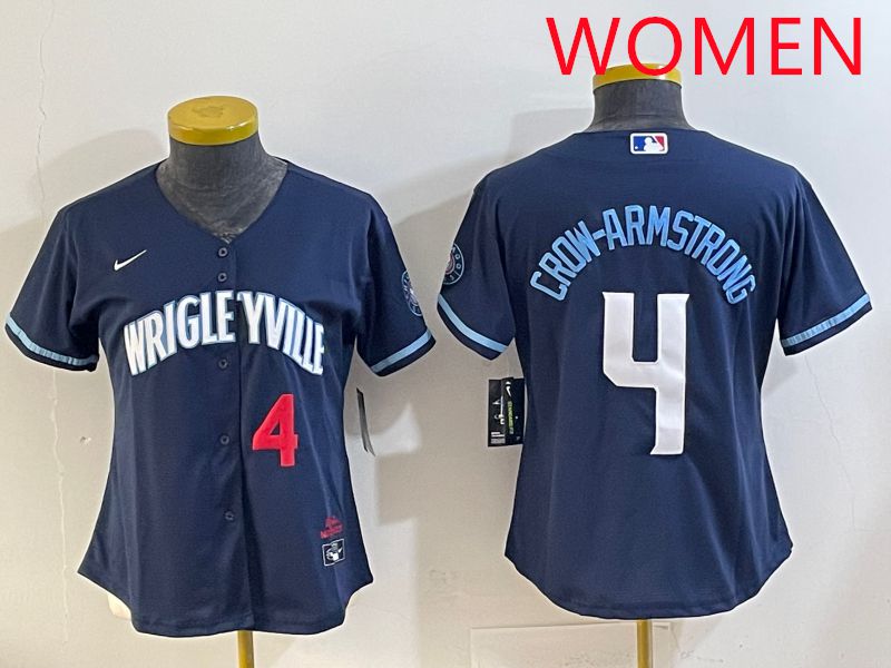Women 2025 Chicago Cubs 4 Crow-Armstrong Blue City Edition Nike MLB Jersey style 2